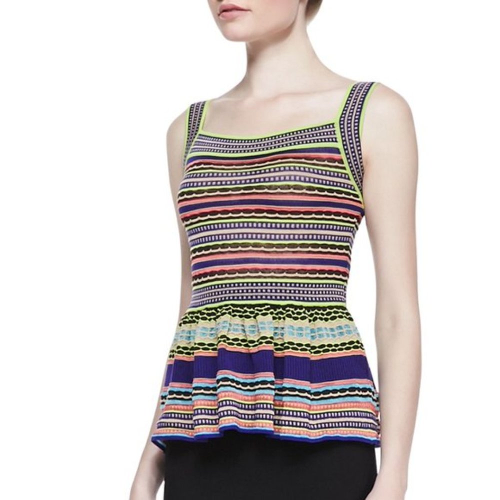 M by Missoni | Ribbon-Stripe Knit Peplum Top